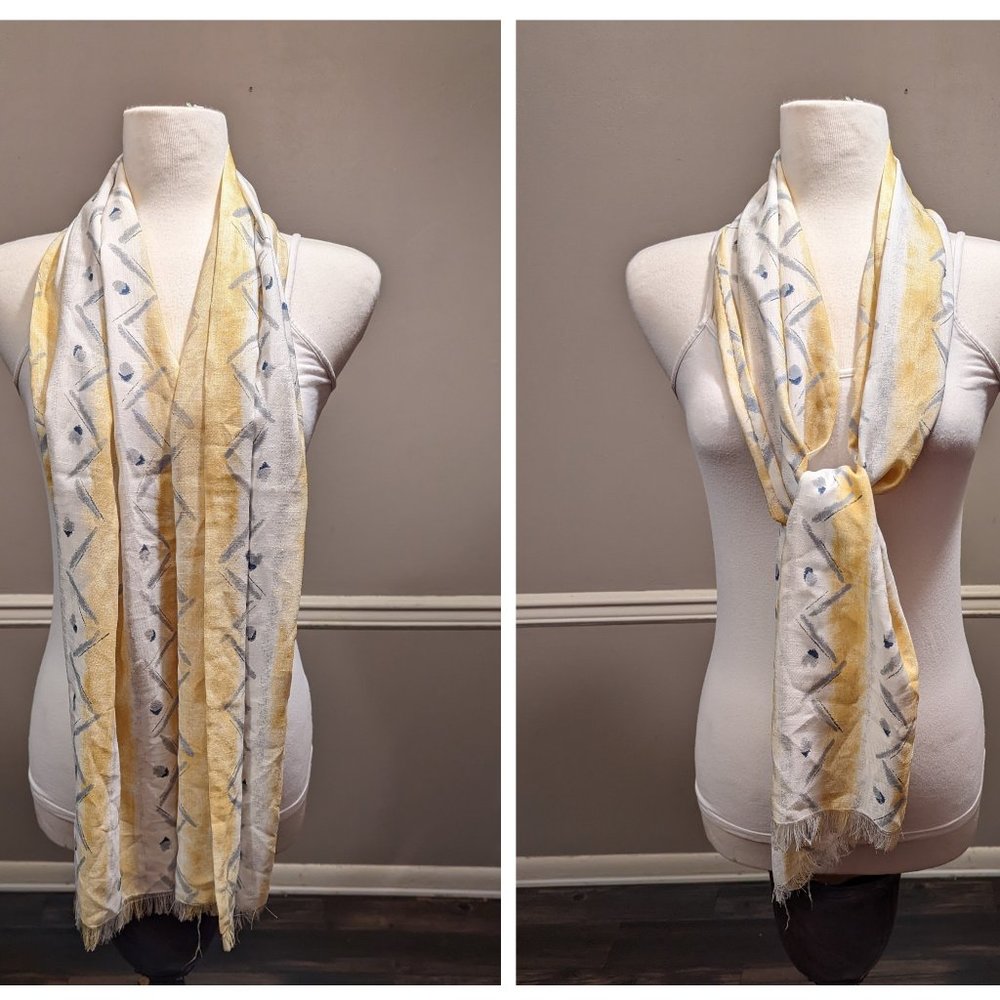 White Yellow Gray Fringe Scarf